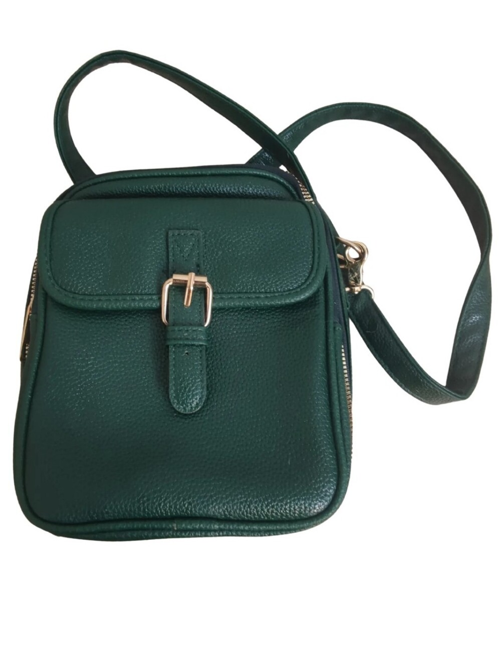 Forest Green Women's Crossbody Faux Leather Bag with Gold Accents